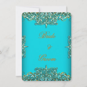 Invitation Elite Elégant Mariage Ornate Turquoise Blue Gold