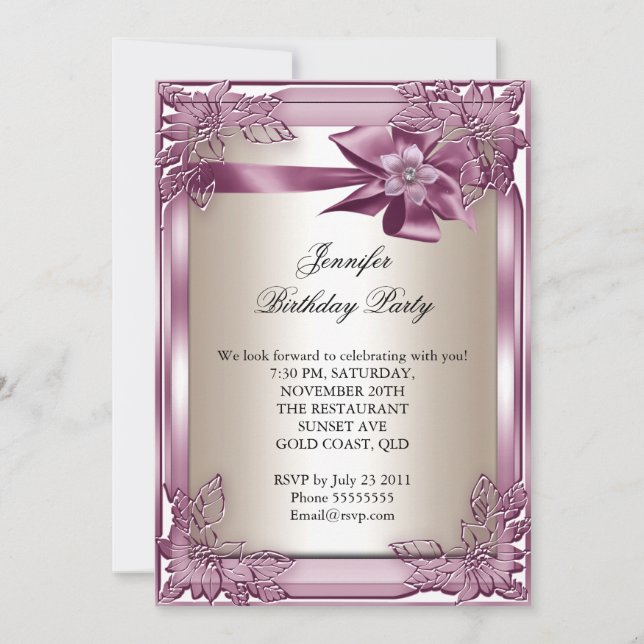 Invitation Elite Elégante fête d'anniversaire Crème rose (Devant)