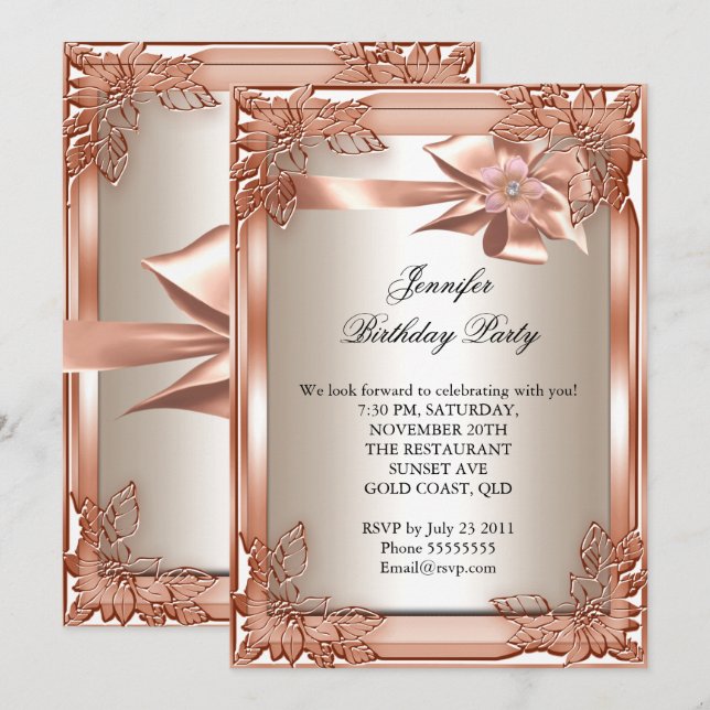 Invitation Elite Elégante fête d'anniversaire Orange Cream (Devant / Derrière)