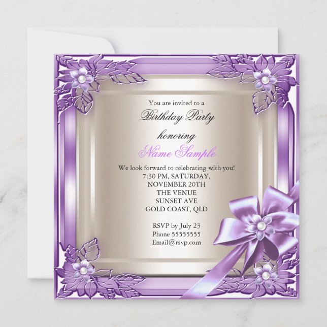 Invitation Elite Élégante fête d'anniversaire pourpre crème B (Devant)