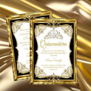 Invitation Elite Gold Blanc Black Princesse Quinceanera Tiara