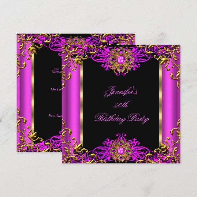 Invitation Elite Hot rose Gem Or Black Anniversaire Partie 2 (Devant / Derrière)
