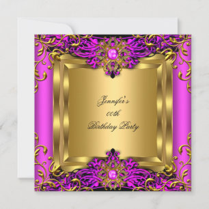 Invitation Elite Hot rose Gem Or Black fête d'anniversaire