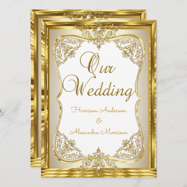 Invitation Elite Mariage Or blanc crème crème perle (Devant / Derrière)