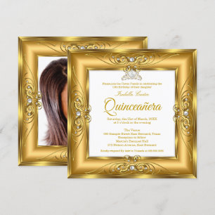 Invitation Elite Quinceanera 15ème Gold Pearl Gem Tiara Photo
