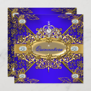 Invitation Elite Quinceanera Royal Blue Gold Damask 15e 2
