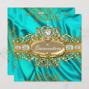 Invitation Elite Quinceanera Turquoise Soie Silver Gold Party