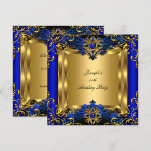 Invitation Elite Royal Blue Gem Gold Black Anniversaire Party
