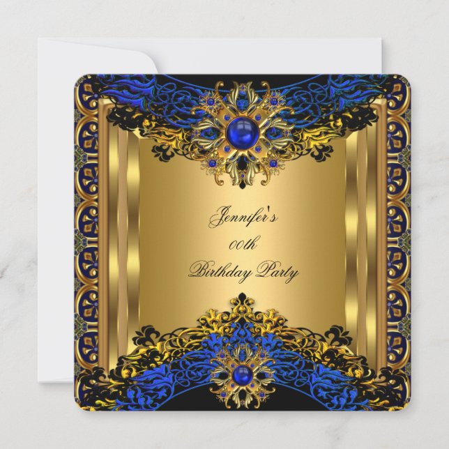 Invitation Elite Royal Blue Gem Gold Black fête d'anniversair (Devant)