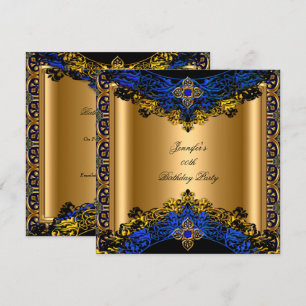 Invitation Elite Royal Blue Gold Black fête d'anniversaire