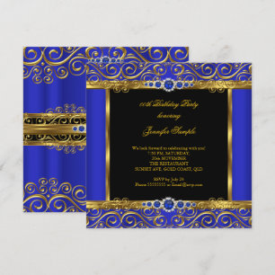 Invitation Elite Royal Blue Gold Damask Pearl Anniversaire 2