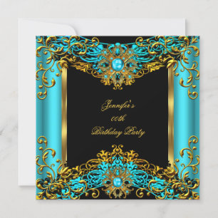 Invitation Elite Turquoise Bleu Gem Or Noir Anniversaire Part