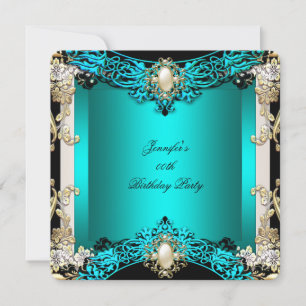 Invitation Elite Turquoise Cream Black Pearl fête d'anniversa