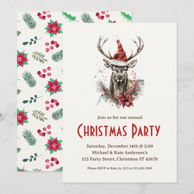 Invitation Elk dans un chapeau de Santa Hat Wildlife Deer Chr (Devant / Derrière)