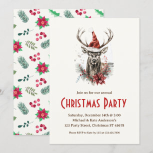 Invitation Elk dans un chapeau de Santa Hat Wildlife Deer Chr