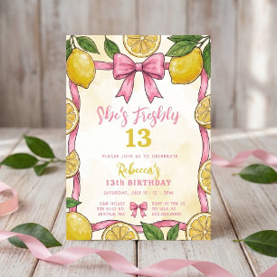 Invitation Elle a 13 ans Citron Rose Ruban Anniversaire Fraîc