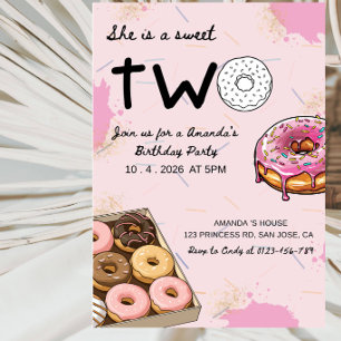 Invitation Elle a 2 ans Fête d'anniversaire Donut 2ème annive