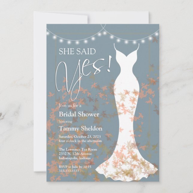 Invitation Elle A Dit Oui Automne Bleu Douche Nuptiale Invita (Devant)