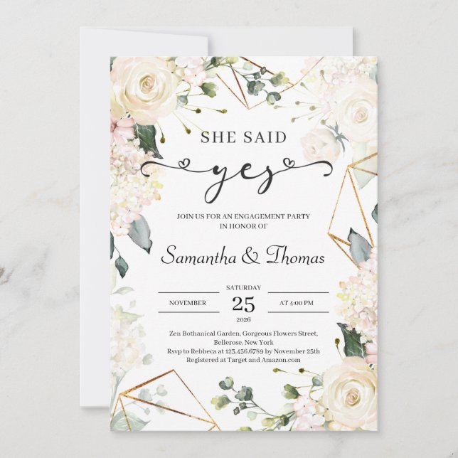 Invitation Elle a dit oui boho ivoire rose fiançailles de ver (Devant)