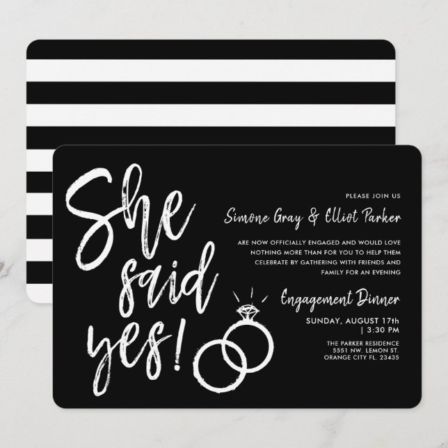 Invitation Elle a dit oui | Dîner d'engagement Dual Rings Inv (Devant / Derrière)