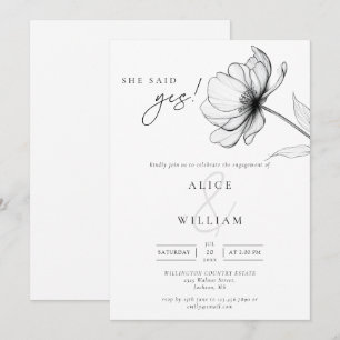 Invitation Elle A Dit Oui Élégant Chic Floral Engagement Part