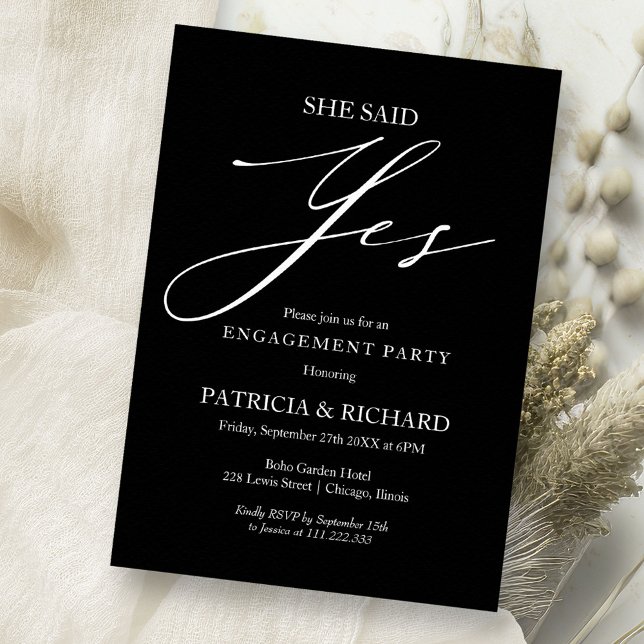 Invitation Elle A Dit Oui Élégante Partie D'Engagement (Créateur téléchargé)