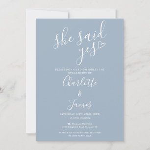 Invitation Elle a dit oui Fête de fiançailles Bleu poussiéreu