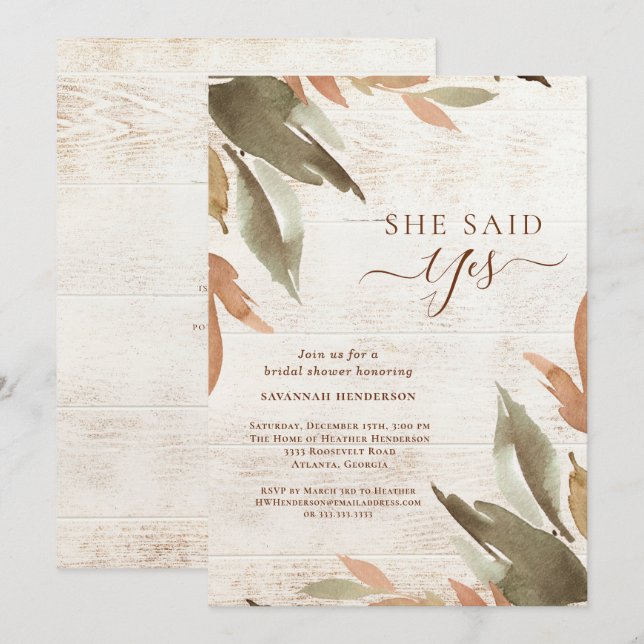 Invitation Elle A Dit Oui Fête des mariées De Verdure Rustiqu (Devant / Derrière)