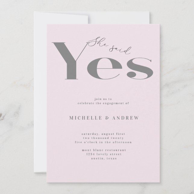 Invitation Elle a dit oui fiançailles de typographie moderne (Devant)