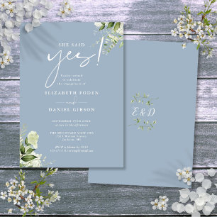 Invitation Elle a dit oui Fleur Dusty Blue Fête de fiançaille