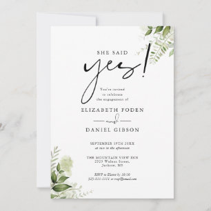Invitation Elle a dit oui Fleurs de verdure Fête de fiançaill