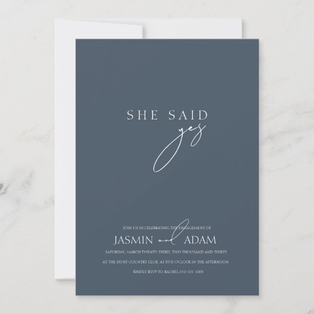 Invitation Elle a dit Oui ! Mariage photo Royal Blue Opulence (Devant)