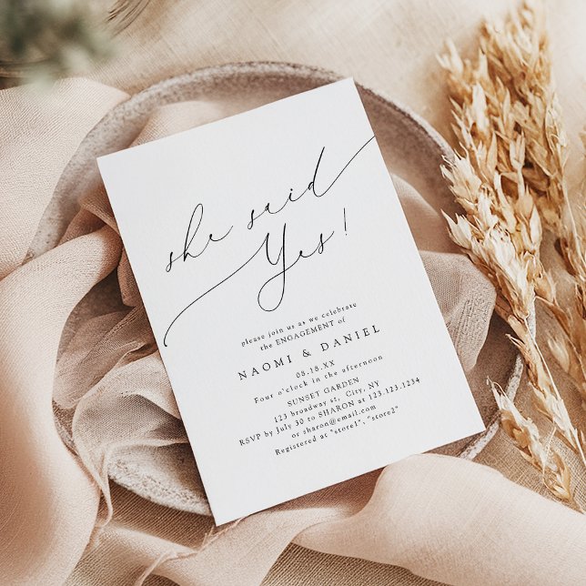 Invitation Elle A Dit Oui Minimaliste Fiançailles De Script M (She Said Yes Minimalist Modern Script Engagement Invitation)