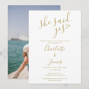 Invitation Elle A Dit Oui Partie Engagement Gold Coeur Photo