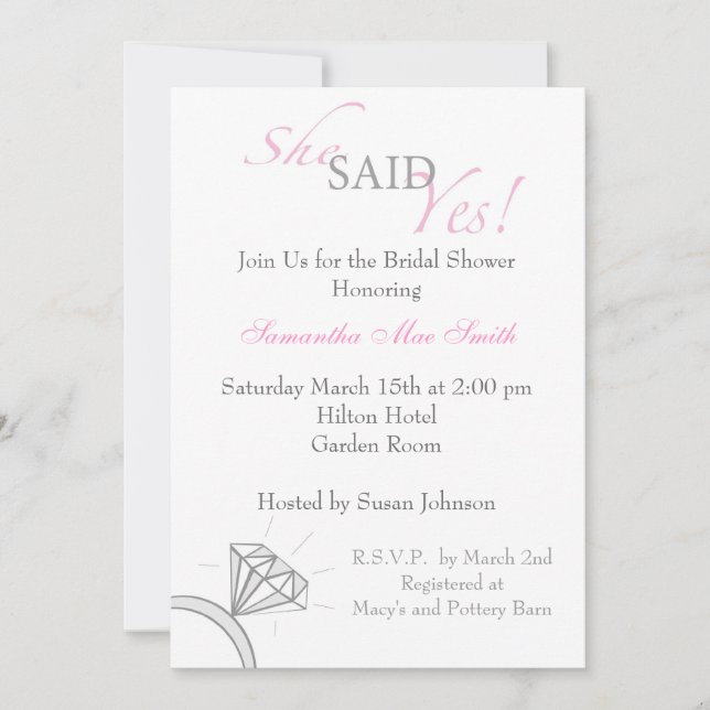 Invitation Elle a dit rougissent oui rose (Devant)