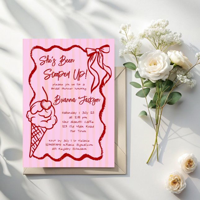 Invitation Elle a été emportée par un croquis de frontière on (She's been scooped up handrawn sketch  wavy border bow coquette bridal invitation template)