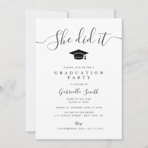 Invitation ELLE A RÉUSSI ! Fête de fin d'études simple