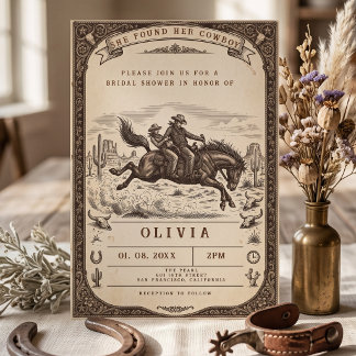 Invitation Elle a trouvé sa douche de mariage Western vintage