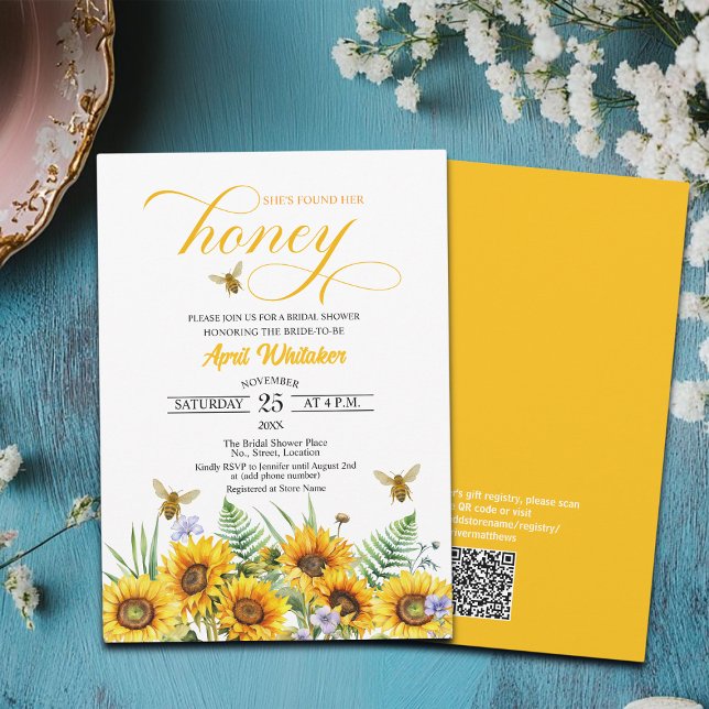 Invitation Elle A Trouvé Sa Fête des mariées De Code QR Honey (Créateur téléchargé)