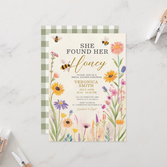 Invitation Elle A Trouvé Sa Fête des mariées Fleur sauvage Mi (Devant/Arrière en situation)