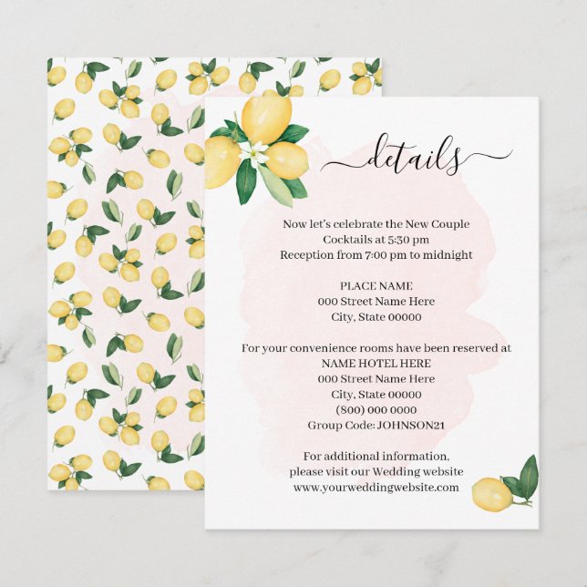Invitation Elle A Trouvé Sa Main Squeeze Lemons insert card (Devant / Derrière)
