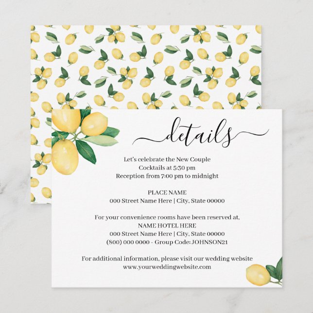 Invitation Elle A Trouvé Sa Main Squeeze Lemons insert card (Devant / Derrière)