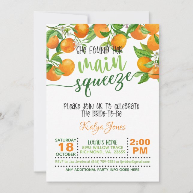Invitation Elle A Trouvé Sa Principale Fête des mariées Orang (Devant)