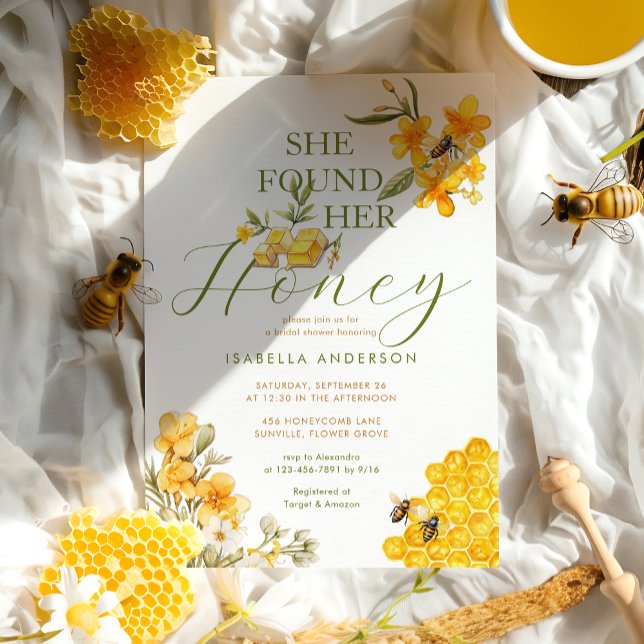 Invitation Elle A Trouvé Son Miel Abeille Fête des mariées Fl (Créateur téléchargé)