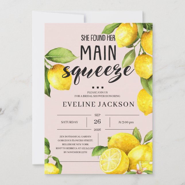 Invitation Elle A Trouvé Son Principal Squeeze citrus citron  (Devant)