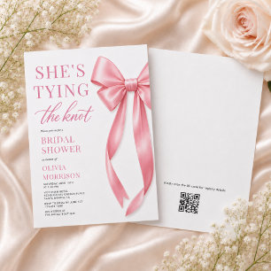 Invitation Elle Attache Le Nœud Code QR Rose Baby Shower de M