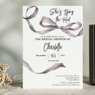 Invitation Elle Attache le Nœud Réception de Mariage Gris Ros
