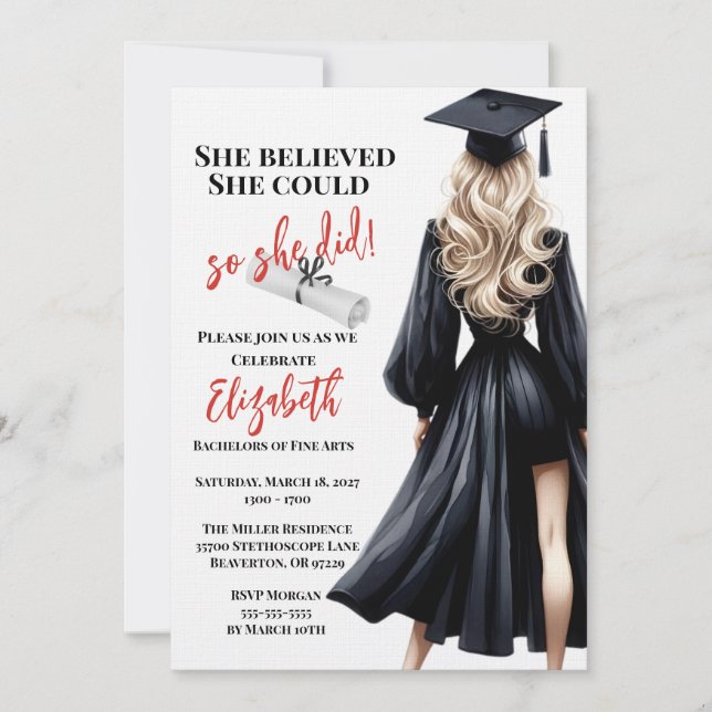 Invitation Elle Croyait Qu'Elle Pouvait Faire Ses Études (Devant)