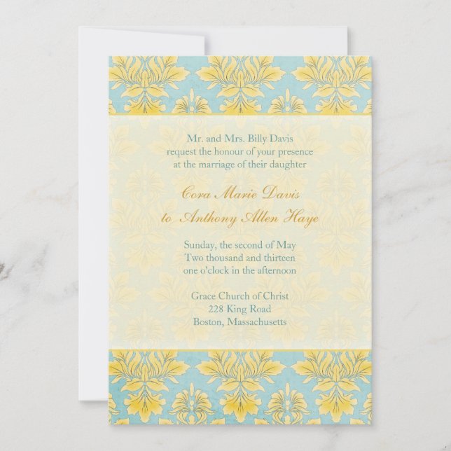 Invitation Elle Damask Light Blue Mariage initiation (Devant)