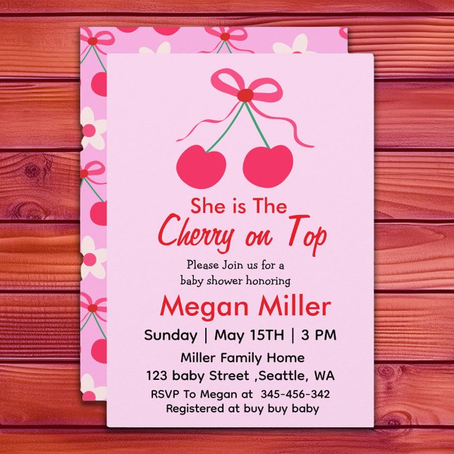 Invitation Elle est la cerise sur le Baby shower de fille Coq (Créateur téléchargé)